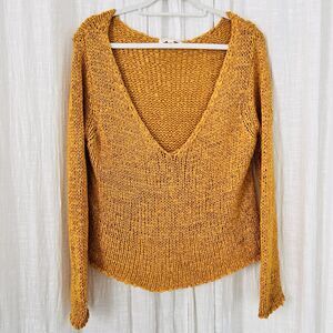 Cloud Ten Mustard Yellow Off Shoulder Slouchy Cozy Stretch Cropped Sweater Large